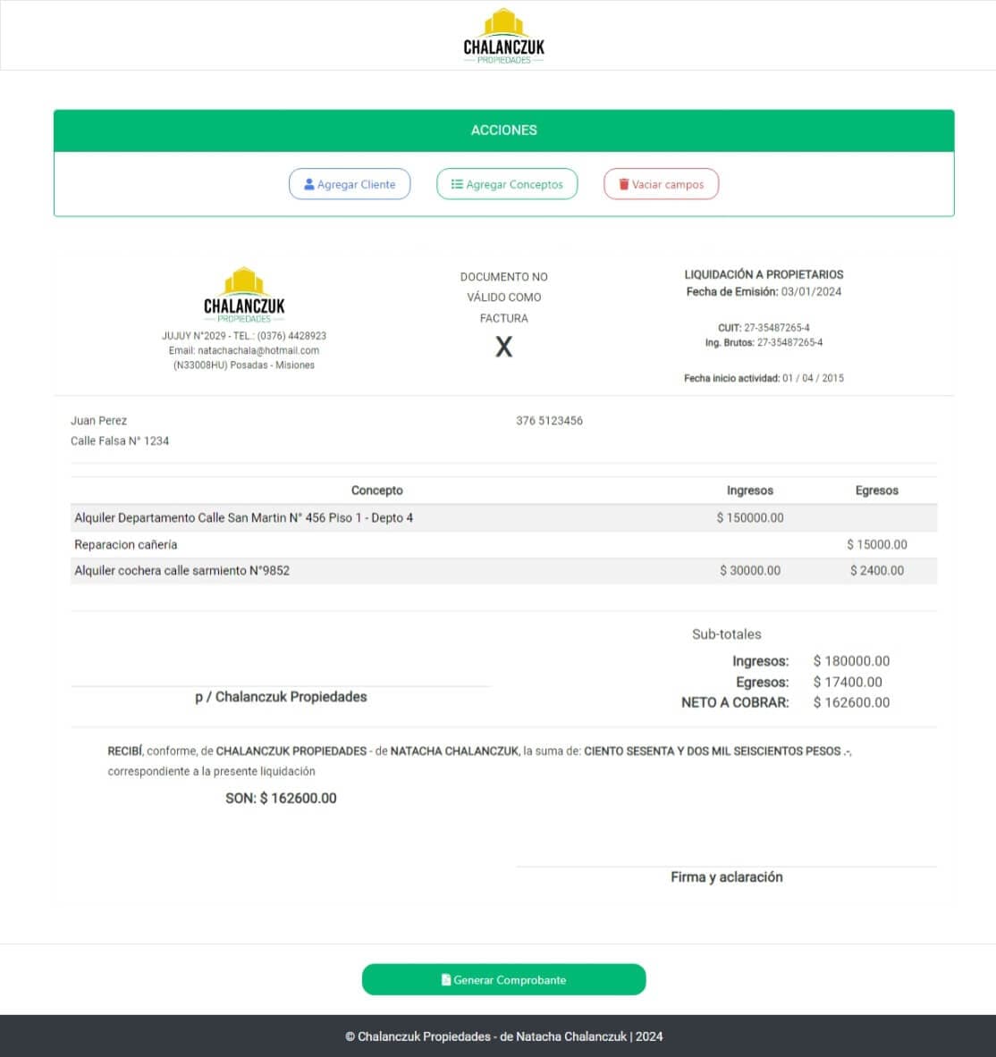 Aplicación generadora de comprobantes